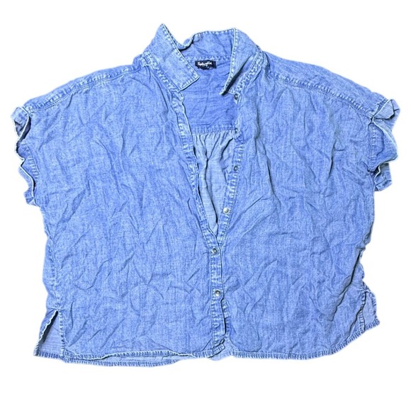 Splendid Chambray Short Sleeve Button Down Shirt Casual Blouse Womens Large - Picture 1 of 3